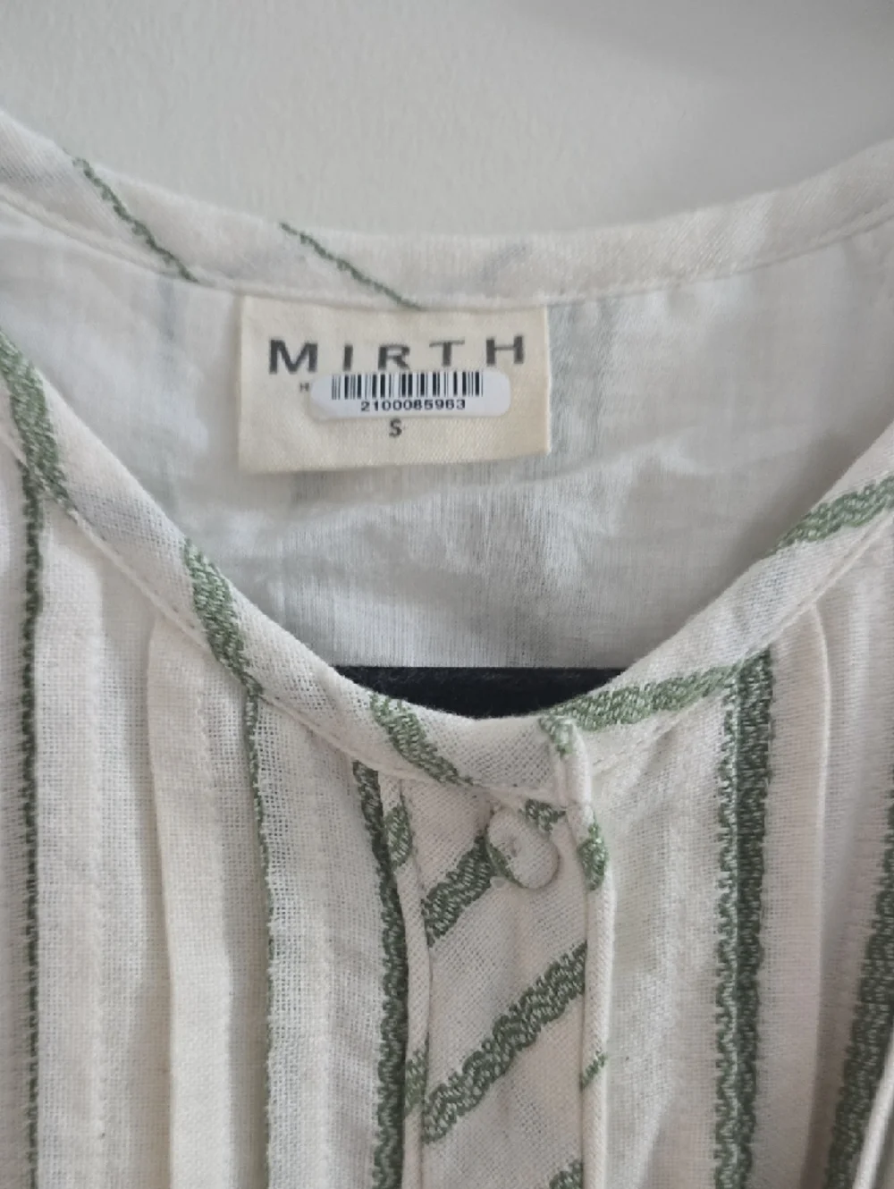 Button-Front White Maxi Dress with Sage Stripes and Self-Tie Waist - Picture 5 of 5